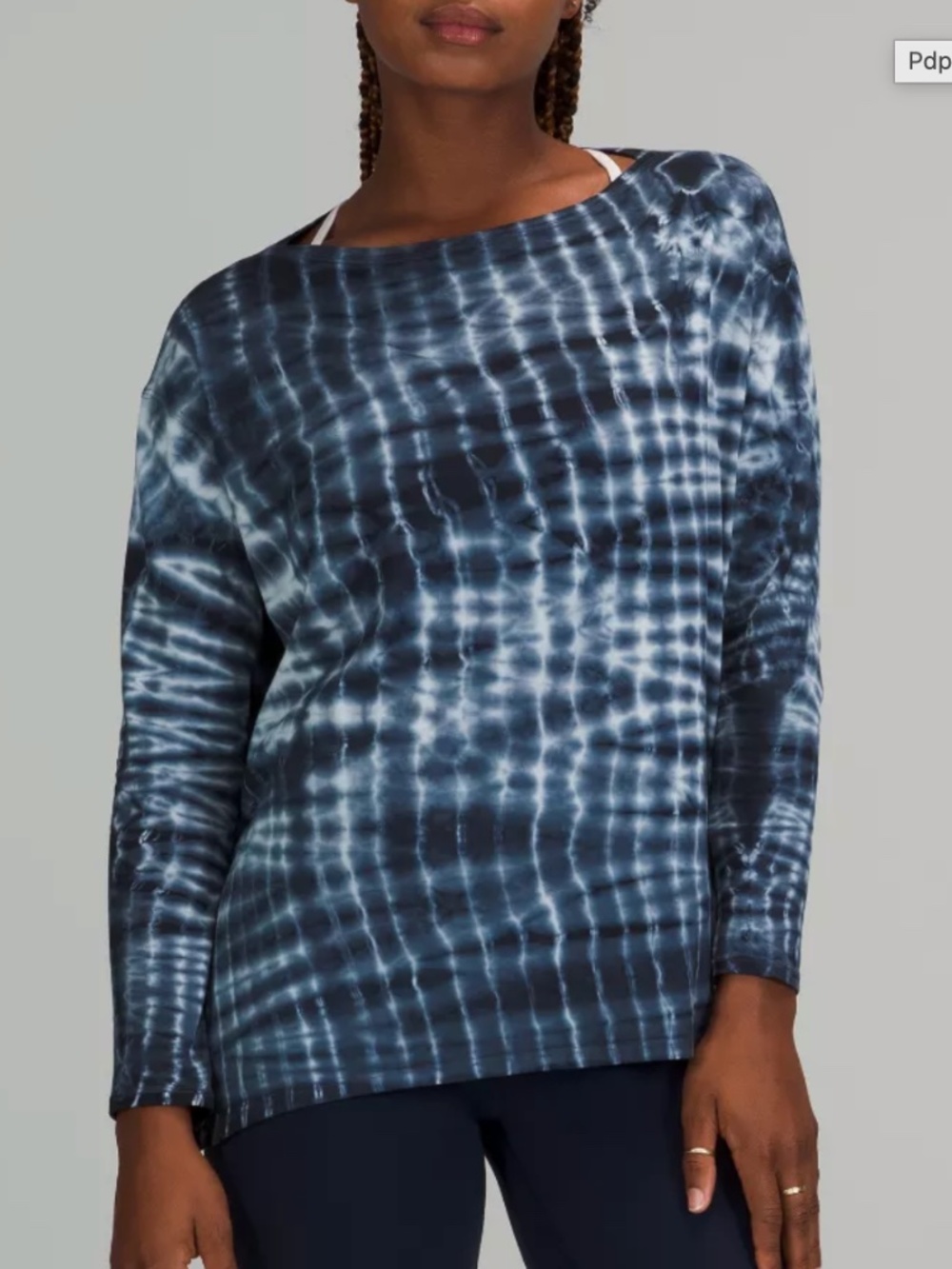 Lululemon Back in Action Tie Dye Shirt Sz 12 Loose Fit Blue White Pima Cotton